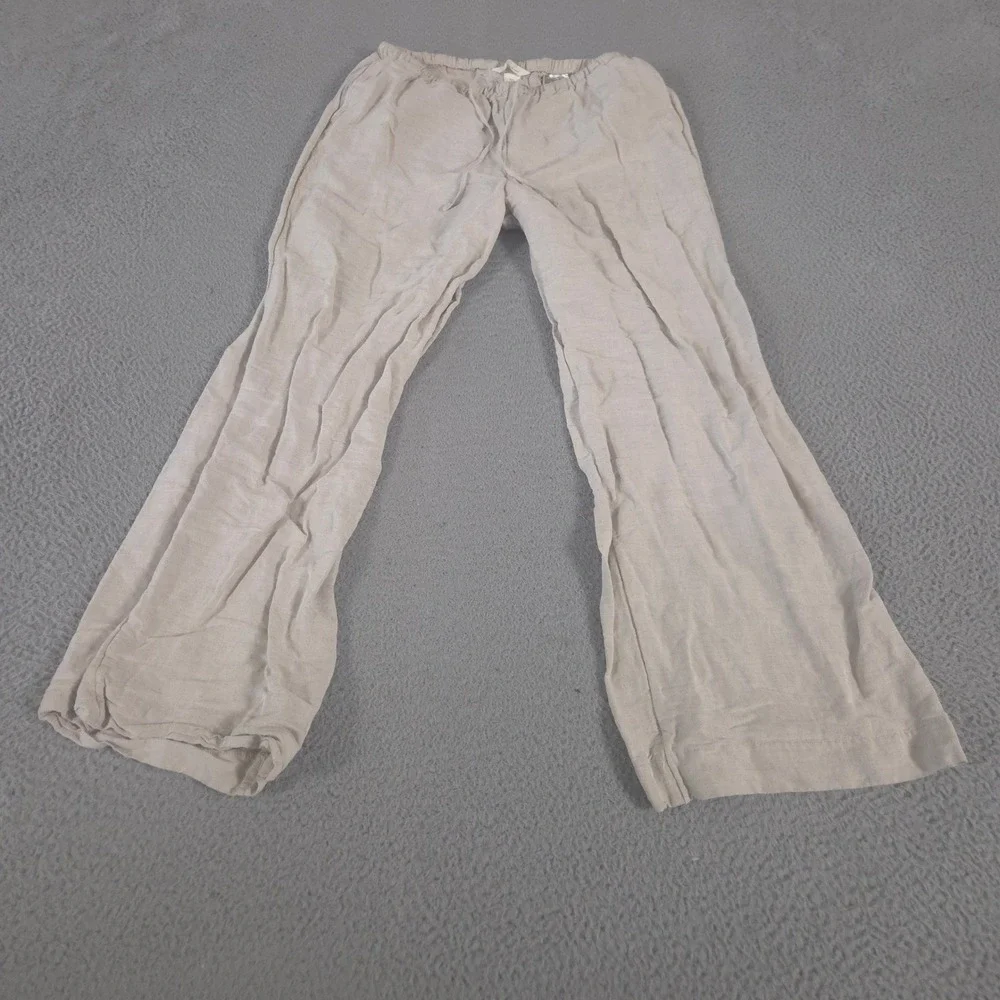 H&M Pants Womens Small Straight-Leg Linen-Blend Drawstring Elastic Waist Pocket
